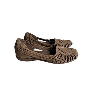 Natural Soul Huarache Leather Flat Slip Ons Light Brown Size 9.5